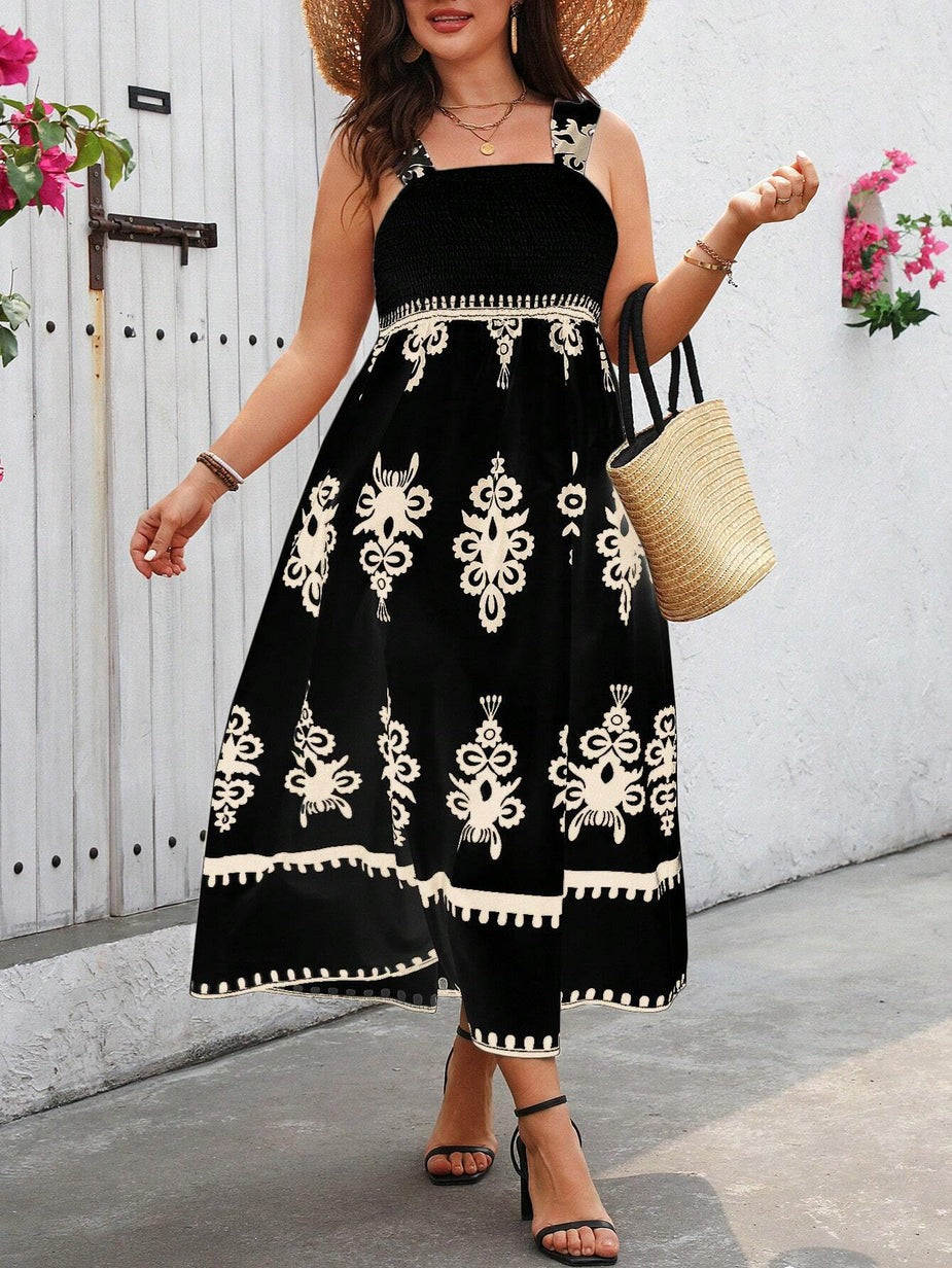 Robe Midi À Bretelles Larges Avec Jupe Évasée Pour Femme | Idéal Pour Vacances Et Sorties