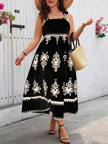 Robe Midi À Bretelles Larges Avec Jupe Évasée Pour Femme | Idéal Pour Vacances Et Sorties