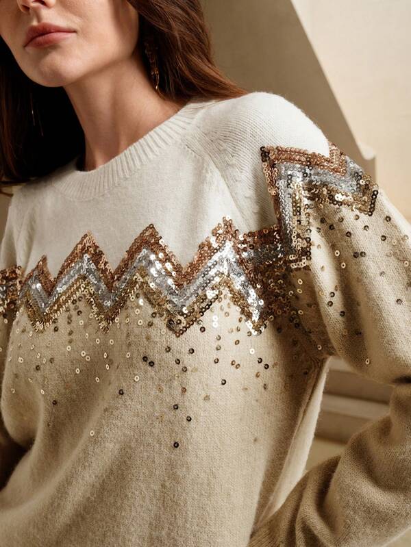 Pull Avec Paillettes Et Manches Raglan Pour Femmes | Idéal Pour Usage Quotidien