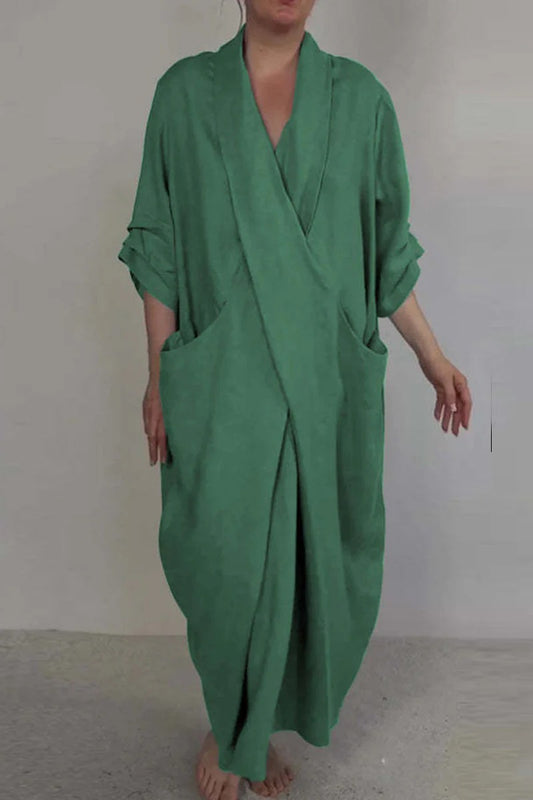 Robe Longue unie avec col en V et Poches pour Femme | Idéale pour un Usage Quotidien
