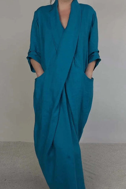 Robe Longue unie avec col en V et Poches pour Femme | Idéale pour un Usage Quotidien