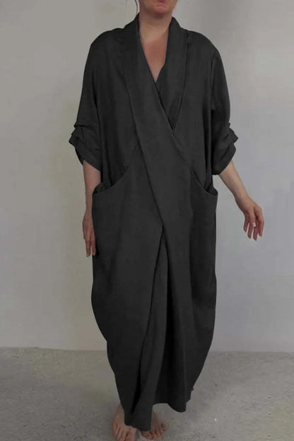 Robe Longue unie avec col en V et Poches pour Femme | Idéale pour un Usage Quotidien