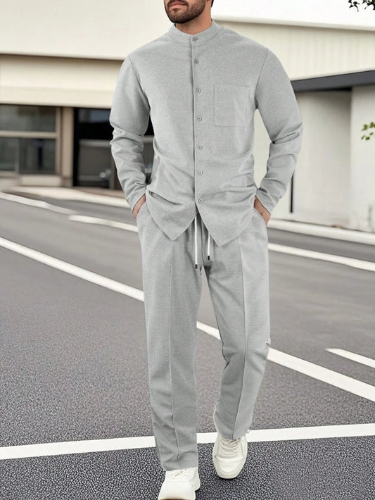 Ensemble avec Chemise À Col Montant Et Pantalon pour Homme | Idéal pour Toutes Les Saisons