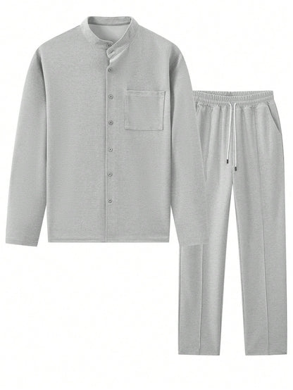 Ensemble avec Chemise À Col Montant Et Pantalon pour Homme | Idéal pour Toutes Les Saisons