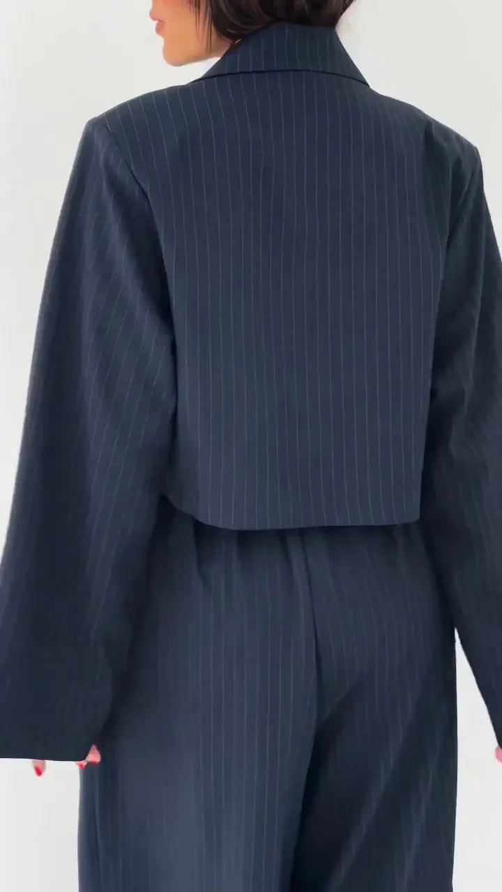 Ensemble Deux Pièces Avec Blazer Court Et Pantalon À Jambe Large Pour Femmes | Idéal Pour Bureau Et Sorties