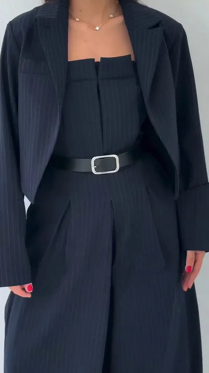 Ensemble Deux Pièces Avec Blazer Court Et Pantalon À Jambe Large Pour Femmes | Idéal Pour Bureau Et Sorties