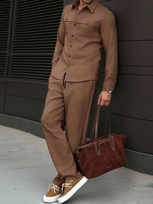 Ensemble Chemise À Manches Longues avec Fermeture Boutonnée Et Pantalon Assorti pour Homme | Idéal pour Usage Quotidien