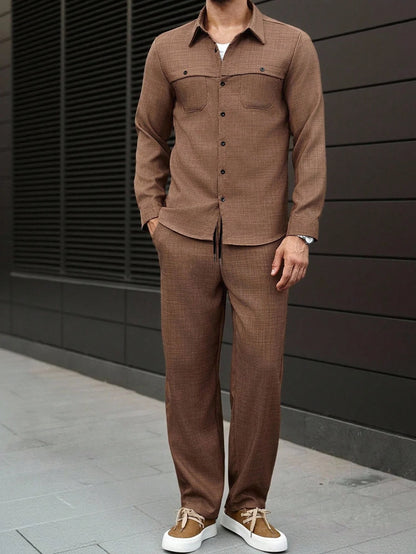 Ensemble Chemise À Manches Longues avec Fermeture Boutonnée Et Pantalon Assorti pour Homme | Idéal pour Usage Quotidien