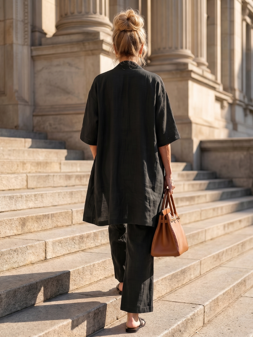 Ensemble trois pièces avec gilet ouvert pour femmes