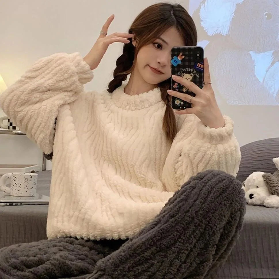 Ensemble Pyjama Deux Pièces Avec Haut Et Pantalon pour Femmes | Idéal pour L’Hiver Et Les Moments De Détente À La Maison