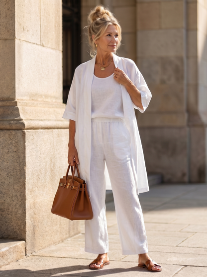 Ensemble trois pièces avec gilet ouvert pour femmes