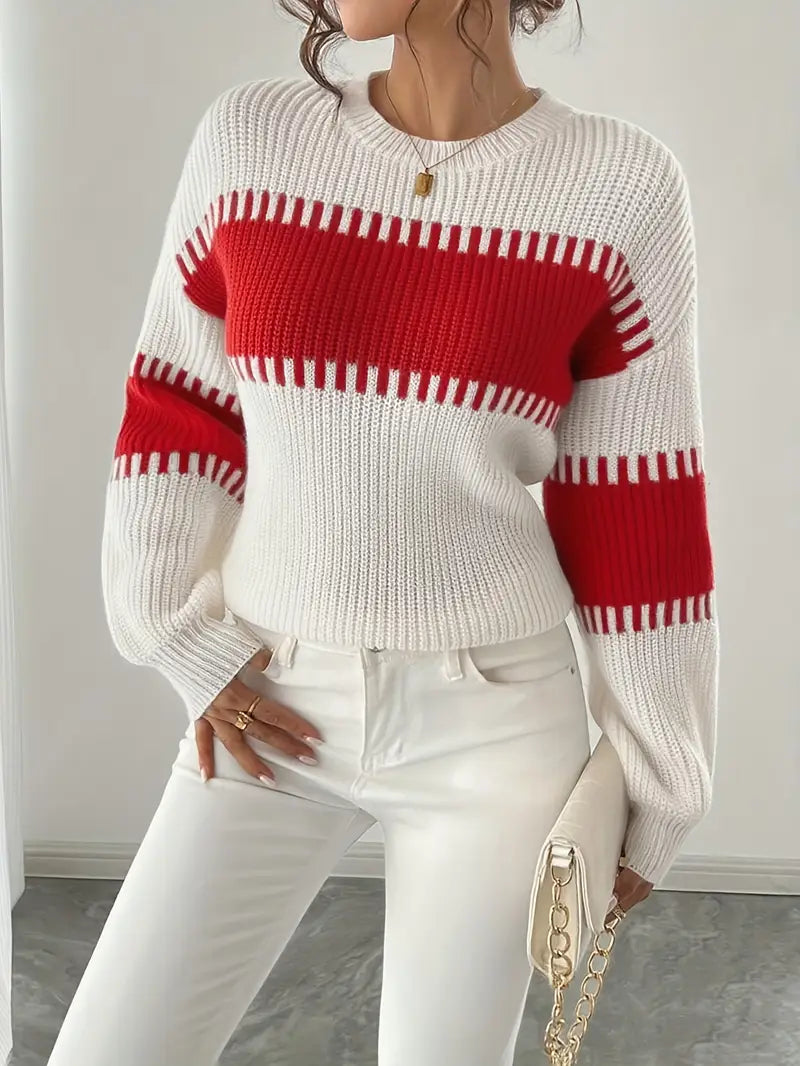 Pull À Rayures Avec Col Rond Pour Femme | Idéal Pour Tenues Décontractées Et Soirées