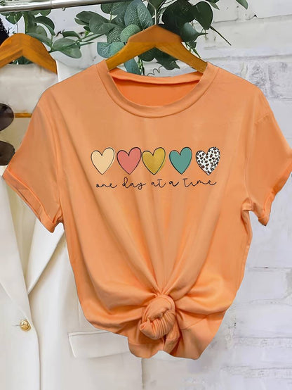 T-Shirt à Coupe Ample avec Motif de Cœurs Multicolores pour Femme | Idéal pour un Usage Quotidien