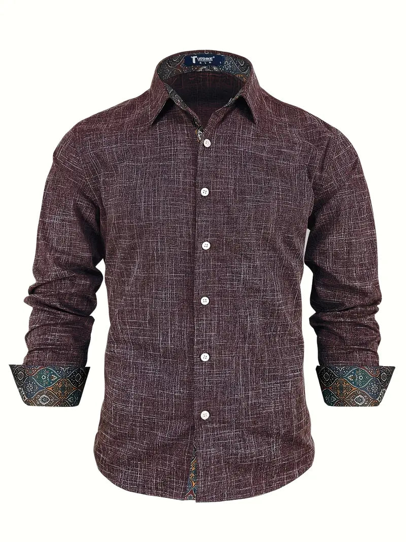 Chemise À Manches Longues Avec Détails Contrastés Et Fermeture À Boutons Pour Hommes | Idéale Pour Toutes Les Saisons