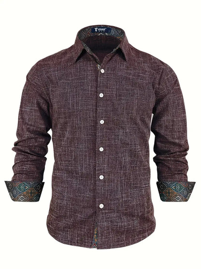 Chemise À Manches Longues Avec Détails Contrastés Et Fermeture À Boutons Pour Hommes | Idéale Pour Toutes Les Saisons