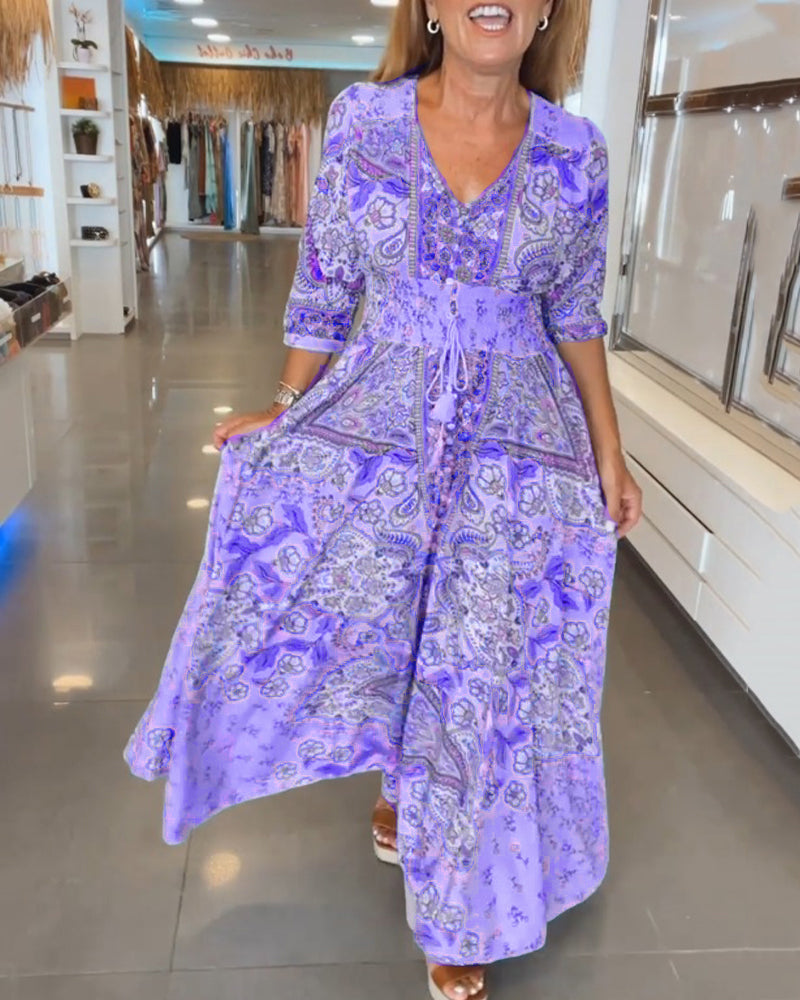 Robe Maxi À Motif Floral Avec Col En V Pour Femme | Idéale Pour L'Été Et Les Sorties Décontractées
