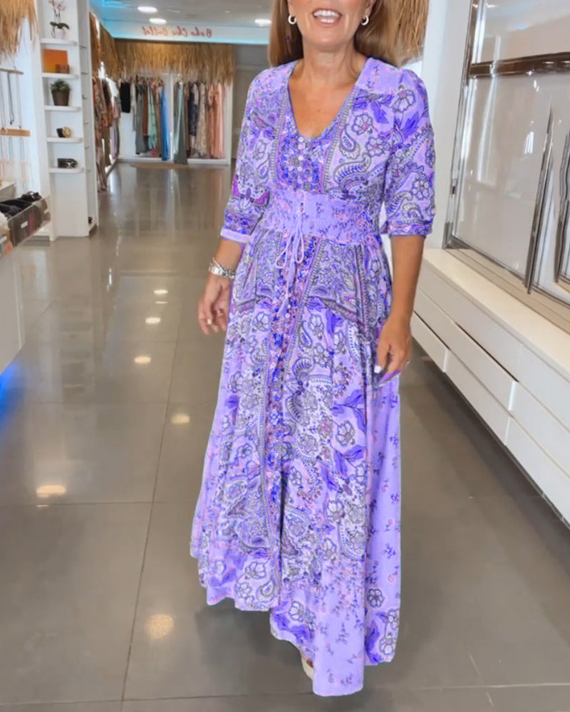 Robe Maxi À Motif Floral Avec Col En V Pour Femme | Idéale Pour L'Été Et Les Sorties Décontractées