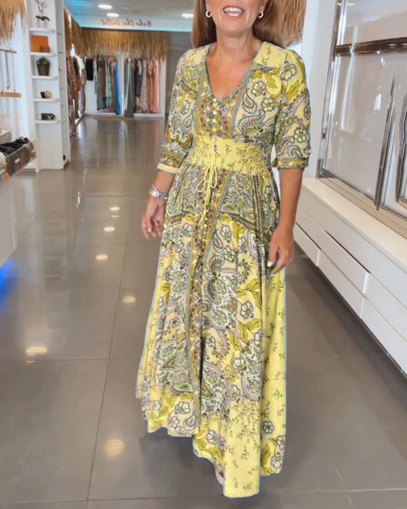 Robe Maxi À Motif Floral Avec Col En V Pour Femme | Idéale Pour L'Été Et Les Sorties Décontractées
