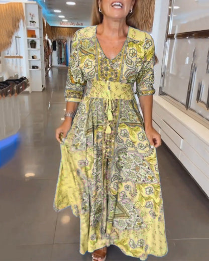 Robe Maxi À Motif Floral Avec Col En V Pour Femme | Idéale Pour L'Été Et Les Sorties Décontractées