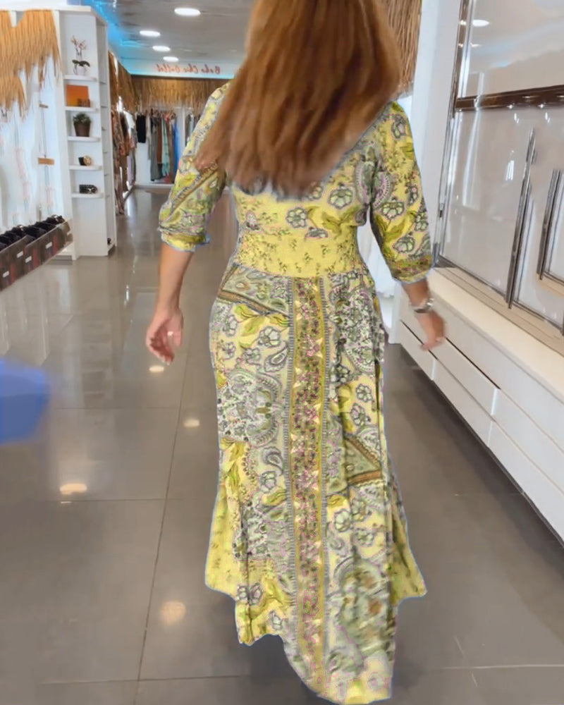 Robe Maxi À Motif Floral Avec Col En V Pour Femme | Idéale Pour L'Été Et Les Sorties Décontractées