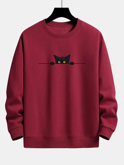 Sweatshirt Relax Fit Avec Imprimé Chat Noir pour Hommes | Idéal pour Un Usage Quotidien Et Les Occasions Décontractées