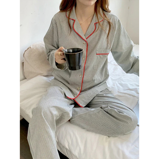 Ensemble Pyjama Rayé avec Chemise Et Pantalon pour Femme | Idéal pour Les Soirées À La Maison