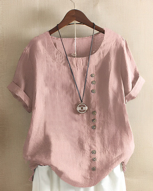 Blouse Unie à Manches Courtes avec Encolure Ronde pour Femme | Idéale pour les Journées Décontractées