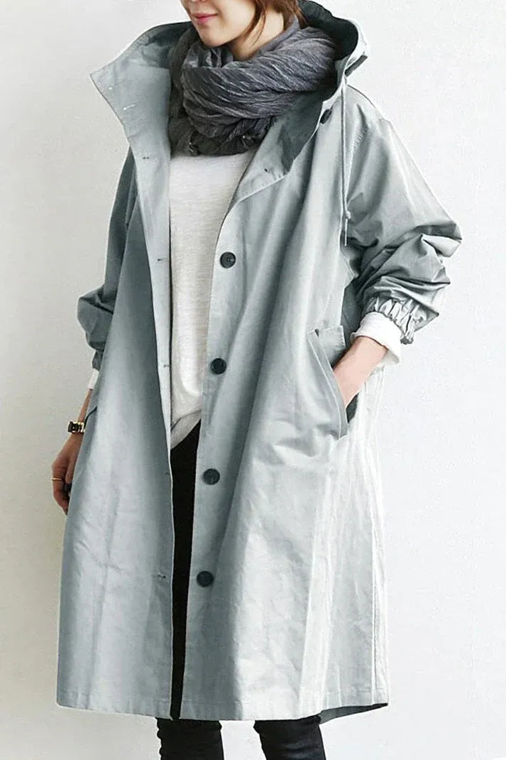 Trench à Capuche avec Fermeture Boutonnée pour Femme | Idéal pour les Jours de Pluie