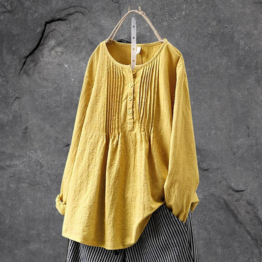 Blouse Légère avec Boutons et Plis Fins pour Femme | Idéale pour l’Été