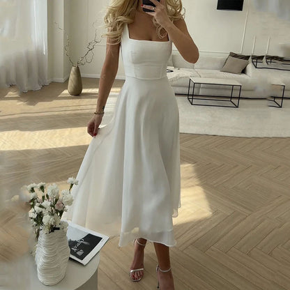 Robe Midi à Encolure Carrée pour Femme | Idéale pour Mariages et Événements