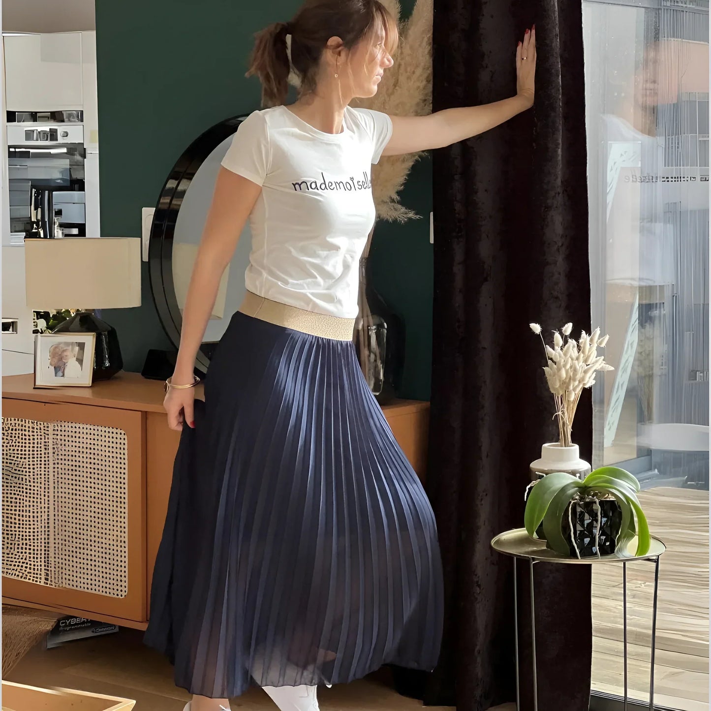 Jupe Plissée Longue Avec Ceinture Dorée Pour Femme | Idéale Pour Le Quotidien Et Les Occasions Planifiées