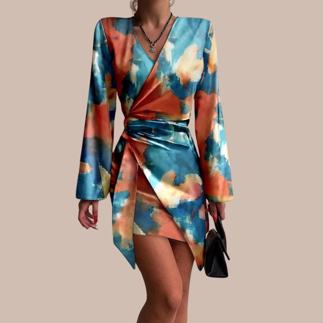 Robe Portefeuille avec Imprimé Marbré pour Femme | Idéale pour Événements et Réunions