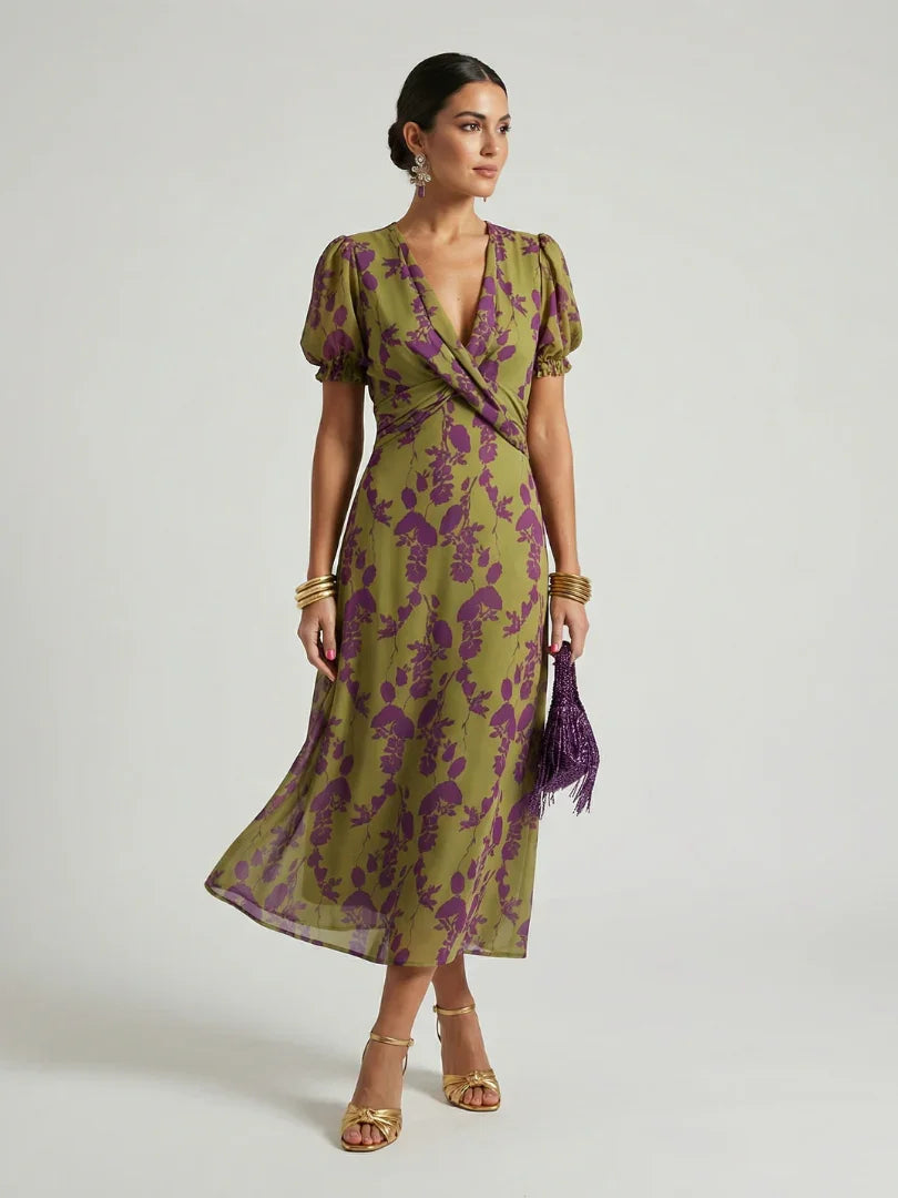 Robe midi cache-cœur à imprimé floral pour femmes | Idéal pour cérémonie ou mariage