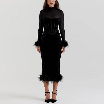 Robe Midi Avec Accents De Plumes Pour Femme | Idéale Pour Les Occasions Spéciales