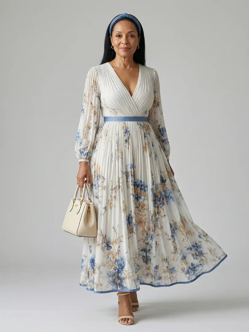 Robe midi plissée à imprimé floral pour femmes