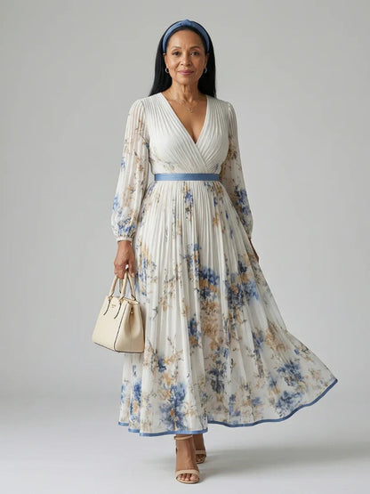 Robe midi plissée à imprimé floral pour femmes