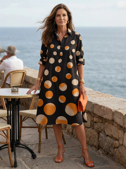 Robe à col chemise et imprimé pois pour femmes