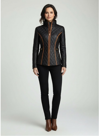 Veste Matelassée À Motif Losange Avec Col Montant Pour Femme | Idéale Pour La Saison Froide