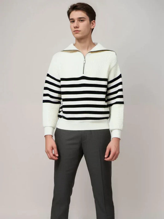 Pull rayé zippé toutes occasions pour hommes