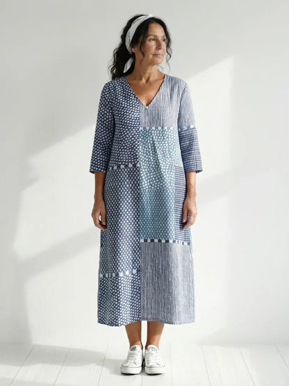 Robe midi à motifs patchwork pour femmes