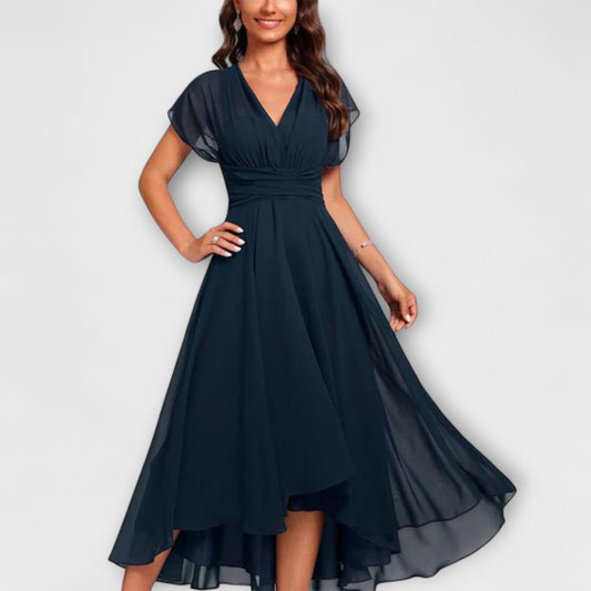 Robe À Col V Avec Manches Amples Et Ourlet Superposé Pour Femme | Idéal Pour Occasions Quotidiennes Et Événementielles