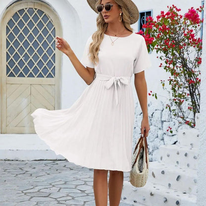 Robe Midi Plissée Avec Ceinture Ajustable Pour Femme | Idéale Pour Travail Et Événements