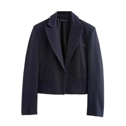 Blazer Court À Double Boutonnage Avec Rayures Pour Femme | Idéal Pour Mi-Saison