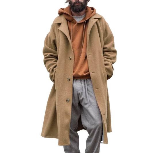 Manteau Long À Revers Et Fermeture Boutonnée pour Homme | Idéal pour L’Automne Et L’Hiver