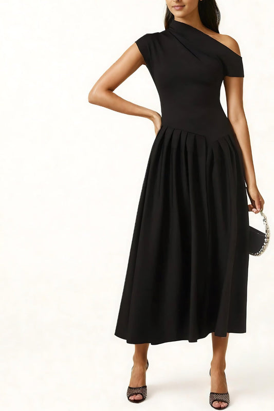 Robe Midi Asymétrique Avec Épaule Dénudée Pour Femme | Idéal Pour Soirées Et Événements