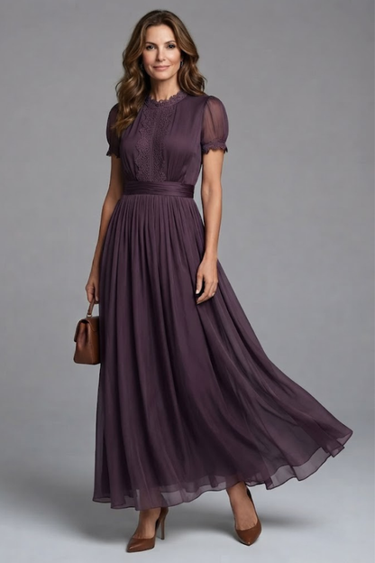 Robe maxi à col montant et taille froncée pour femmes