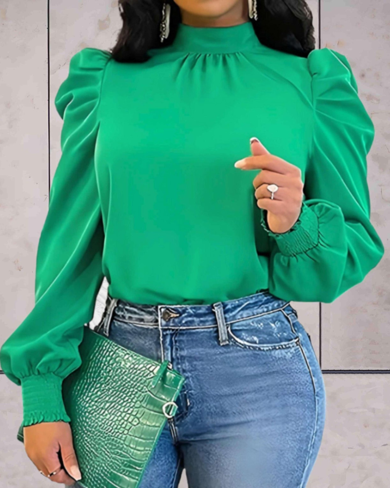 Blouse Avec Col Montant Et Manches Bouffantes Pour Femme | Idéale Pour Le Bureau Et Les Occasions