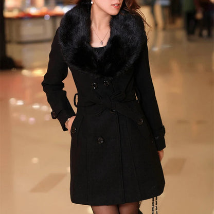 Manteau d’Hiver Long avec Col Contrasté pour Femmes | Idéal pour la Saison Froide