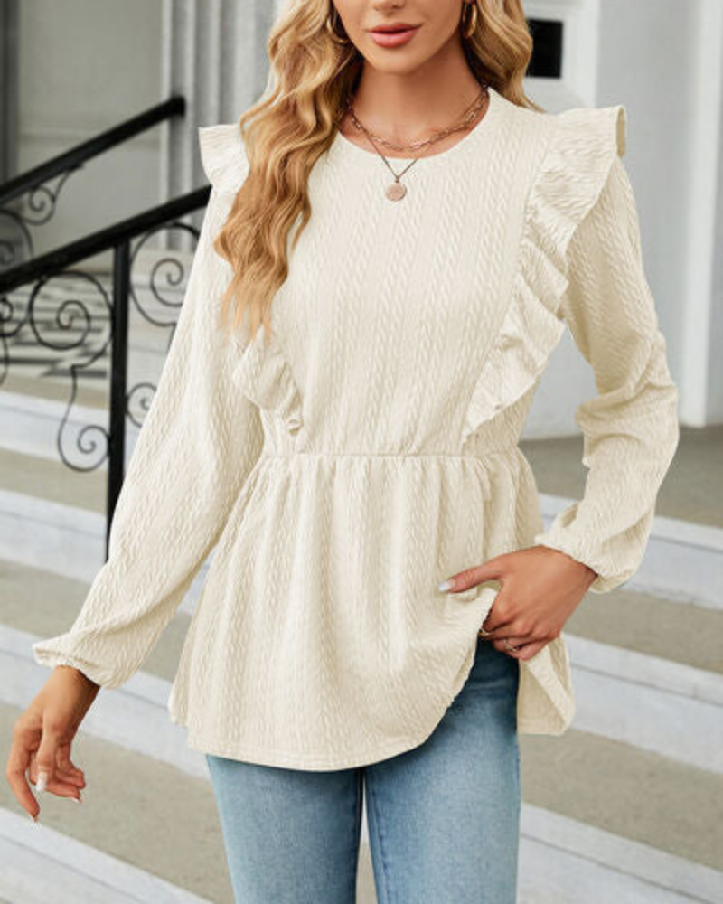 Blouse à Col Rond Volanté et Manches Longues pour Femme | Idéale Pour Un Usage Quotidien