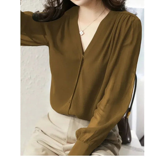 Blouse à Manches Longues avec Détails Ondulés pour Femme | Idéale pour l’Été